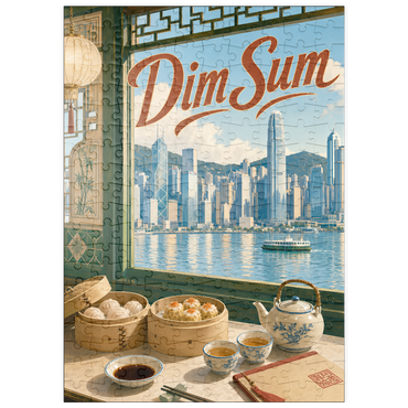 Darstellung des Puzzle Motivs puzzleplate Hong Kong Harbor Skyline Dim Sum Scene 200 Puzzle