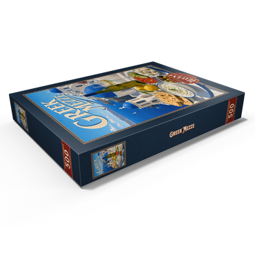 Darstellung des Puzzle Motivs Santorini Greek Mezze Coastal Feast 500 Puzzle Schachtel Ansicht1