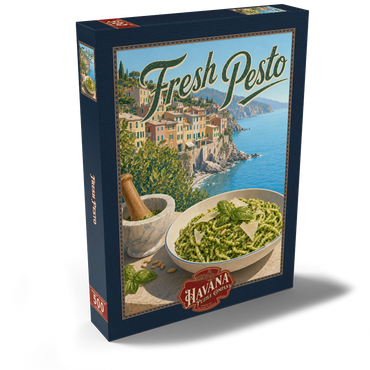 Darstellung des Puzzle Motivs Italian Riviera Village Fresh Pesto Pasta 500 Puzzle Schachtel Ansicht2