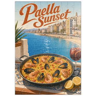 Darstellung des Puzzle Motivs puzzleplate Spanish Mediterranean Coast Paella Sunset Scene 100 Puzzle