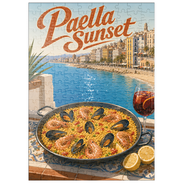 Darstellung des Puzzle Motivs puzzleplate Spanish Mediterranean Coast Paella Sunset Scene 200 Puzzle