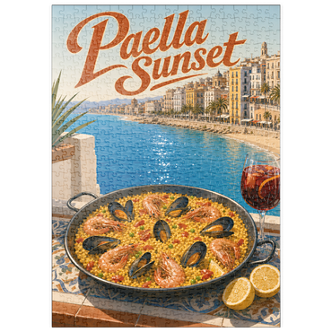 Darstellung des Puzzle Motivs puzzleplate Spanish Mediterranean Coast Paella Sunset Scene 500 Puzzle