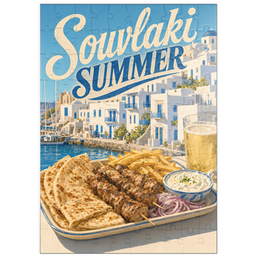 Darstellung des Puzzle Motivs puzzleplate Greek Island Waterfront Souvlaki Summer Feast 100 Puzzle