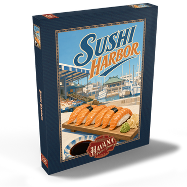 Darstellung des Puzzle Motivs Sushi Harbor Waterfront Market Salmon Nigiri 200 Puzzle Schachtel Ansicht2