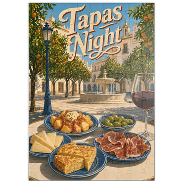 Darstellung des Puzzle Motivs puzzleplate Seville Tapas Night Orange Grove Plaza 100 Puzzle