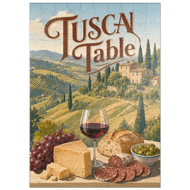 Darstellung des Puzzle Motivs puzzleplate Tuscan Countryside Wine and Cheese Still Life 100 Puzzle