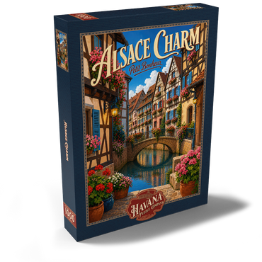 Darstellung des Puzzle Motivs Alsace Canal Village Floral Charm 1000 Puzzle Schachtel Ansicht2