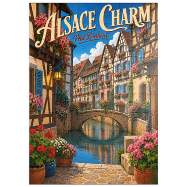 Darstellung des Puzzle Motivs puzzleplate Alsace Canal Village Floral Charm 100 Puzzle