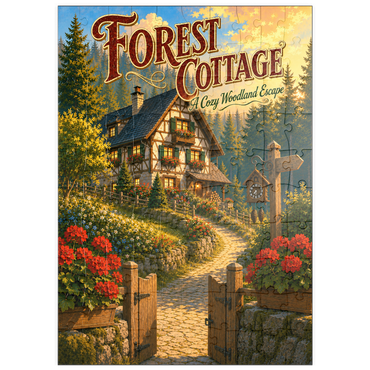 Darstellung des Puzzle Motivs puzzleplate Forest Cottage Cozy Woodland Escape 100 Puzzle