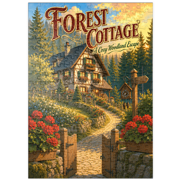 Darstellung des Puzzle Motivs puzzleplate Forest Cottage Cozy Woodland Escape 200 Puzzle