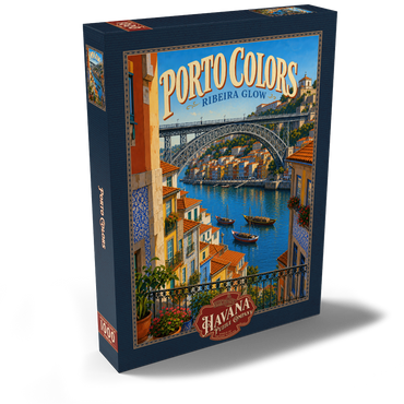 Darstellung des Puzzle Motivs Porto Ribeira Riverfront Colorful Charm 1000 Puzzle Schachtel Ansicht2