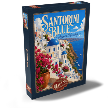 Darstellung des Puzzle Motivs Santorini Blue Aegean Morning 500 Puzzle Schachtel Ansicht2