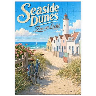 Darstellung des Puzzle Motivs puzzleplate Seaside Dunes Lighthouse Coastal Charm 100 Puzzle