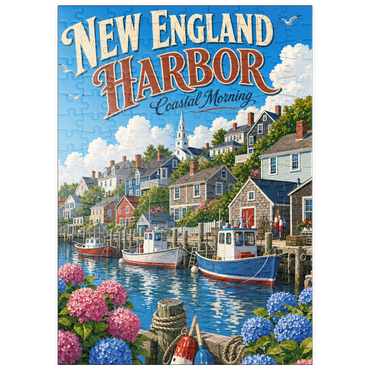 Darstellung des Puzzle Motivs puzzleplate New England Harbor Coastal Morning 200 Puzzle
