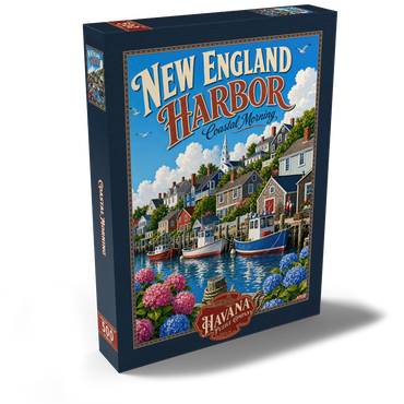 Darstellung des Puzzle Motivs New England Harbor Coastal Morning 500 Puzzle Schachtel Ansicht2