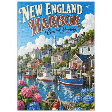 Darstellung des Puzzle Motivs puzzleplate New England Harbor Coastal Morning 500 Puzzle