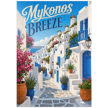 Darstellung des Puzzle Motivs puzzleplate Mykonos Windmills Coastal Charm 1000 Puzzle