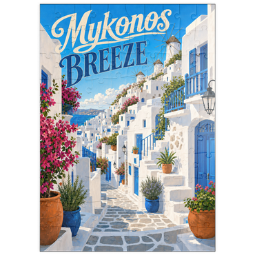Darstellung des Puzzle Motivs puzzleplate Mykonos Windmills Coastal Charm 100 Puzzle