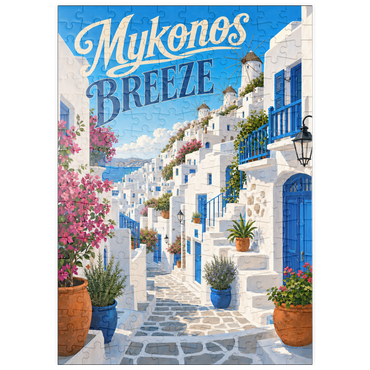 Darstellung des Puzzle Motivs puzzleplate Mykonos Windmills Coastal Charm 200 Puzzle