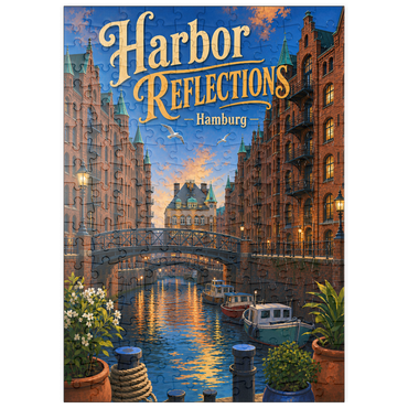 Darstellung des Puzzle Motivs puzzleplate Hamburg Harbor Sunset Reflections 200 Puzzle