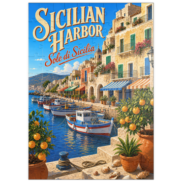 Darstellung des Puzzle Motivs puzzleplate Sicilian Harbor Coastal Charm 100 Puzzle