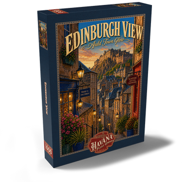 Darstellung des Puzzle Motivs Edinburgh Castle Old Town Glow 1000 Puzzle Schachtel Ansicht2