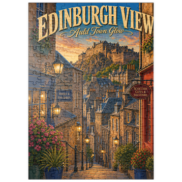 Darstellung des Puzzle Motivs puzzleplate Edinburgh Castle Old Town Glow 200 Puzzle