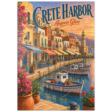 Darstellung des Puzzle Motivs puzzleplate Crete Harbor Aegean Sunset Glow 500 Puzzle