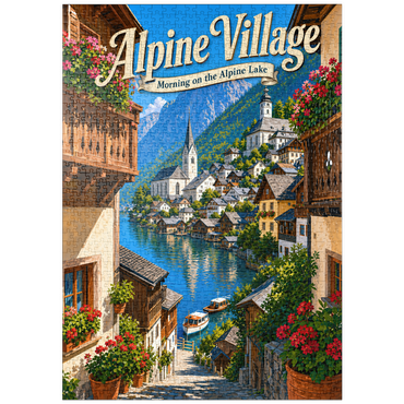 Darstellung des Puzzle Motivs puzzleplate Alpine Village Lake Morning Charm 1000 Puzzle