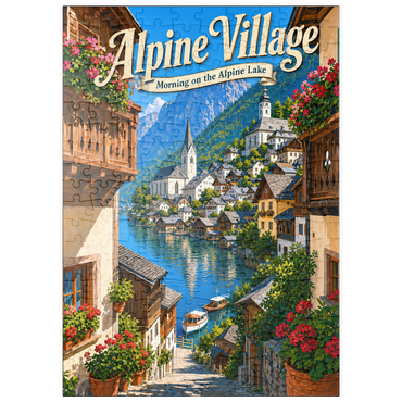 Darstellung des Puzzle Motivs puzzleplate Alpine Village Lake Morning Charm 200 Puzzle