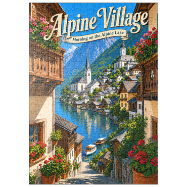 Darstellung des Puzzle Motivs puzzleplate Alpine Village Lake Morning Charm 500 Puzzle