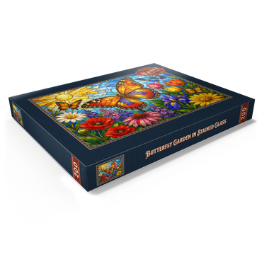 Darstellung des Puzzle Motivs Butterfly Garden in Stained Glass 200 Puzzle Schachtel Ansicht1