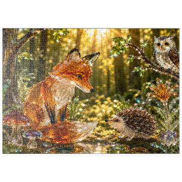 Darstellung des Puzzle Motivs puzzleplate Luminous Glass Forest Friends 500 Puzzle