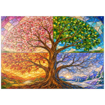 Darstellung des Puzzle Motivs puzzleplate Four Seasons Tree of Life Stained Glass 1000 Puzzle