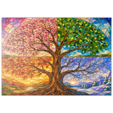 Darstellung des Puzzle Motivs puzzleplate Four Seasons Tree of Life Stained Glass 100 Puzzle