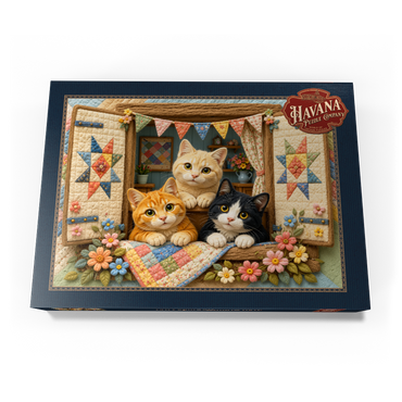 Darstellung des Puzzle Motivs Cozy Quilt Window Cats 1000 Puzzle Schachtel Ansicht3
