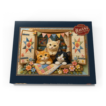 Darstellung des Puzzle Motivs Cozy Quilt Window Cats 100 Puzzle Schachtel Ansicht3