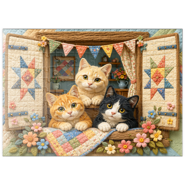 Darstellung des Puzzle Motivs puzzleplate Cozy Quilt Window Cats 100 Puzzle