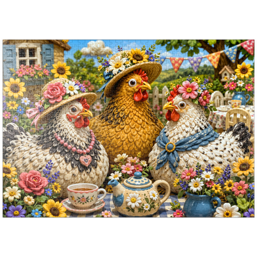 Darstellung des Puzzle Motivs puzzleplate Clay Garden Hen Tea Party 1000 Puzzle