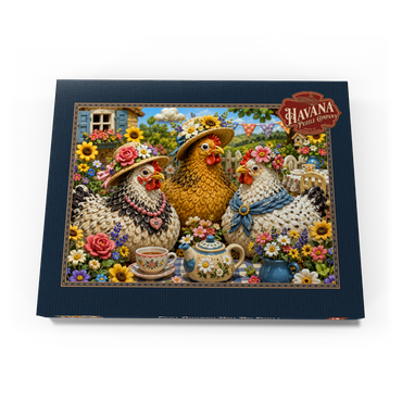 Darstellung des Puzzle Motivs Clay Garden Hen Tea Party 200 Puzzle Schachtel Ansicht3