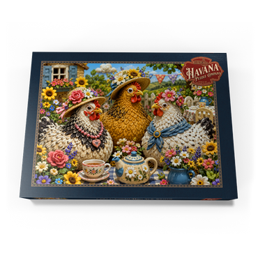 Darstellung des Puzzle Motivs Clay Garden Hen Tea Party 500 Puzzle Schachtel Ansicht3