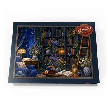Darstellung des Puzzle Motivs Botanical Midnight Library Glow 1000 Puzzle Schachtel Ansicht3
