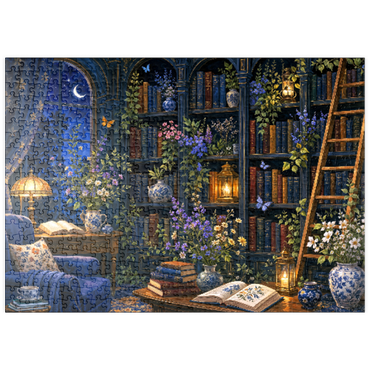 Darstellung des Puzzle Motivs puzzleplate Botanical Midnight Library Glow 500 Puzzle