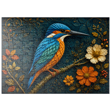Darstellung des Puzzle Motivs puzzleplate Autumn Leaf Kingfisher Garden 100 Puzzle
