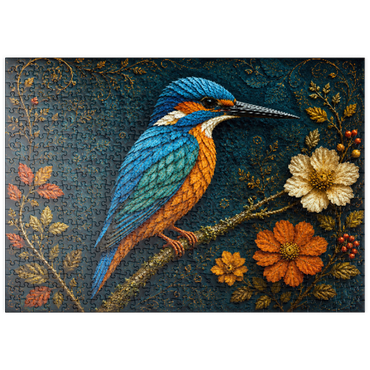 Darstellung des Puzzle Motivs puzzleplate Autumn Leaf Kingfisher Garden 500 Puzzle