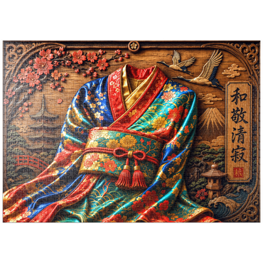 Darstellung des Puzzle Motivs puzzleplate Japanese Kimono Wood Elegance 1000 Puzzle