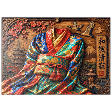 Darstellung des Puzzle Motivs puzzleplate Japanese Kimono Wood Elegance 500 Puzzle