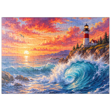 Darstellung des Puzzle Motivs puzzleplate New England Lighthouse Sunset 200 Puzzle