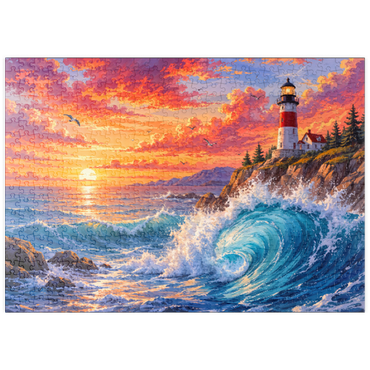 Darstellung des Puzzle Motivs puzzleplate New England Lighthouse Sunset 500 Puzzle