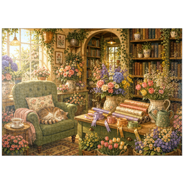 Darstellung des Puzzle Motivs puzzleplate Secret Flower Bookshop Corner 1000 Puzzle